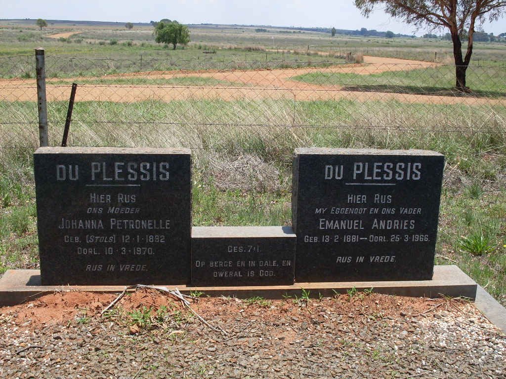 PLESSIS Emanuel Andries, du 1881-1966 &amp; Johanna Petronelle STOLS 1882-1970